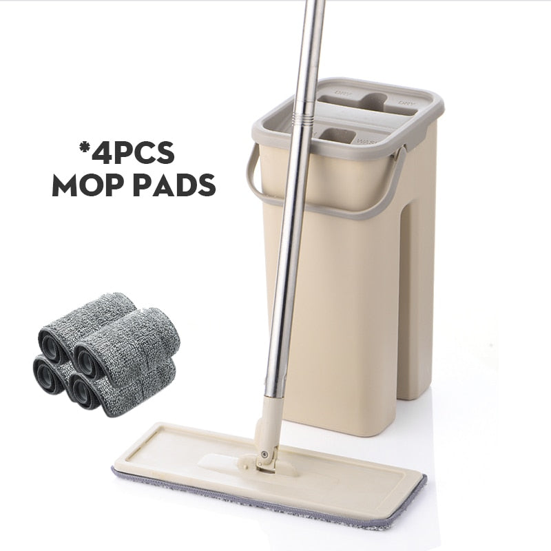 4 In 1 Hands Free Microfiber Floor Self Cleaning Lazy Mop